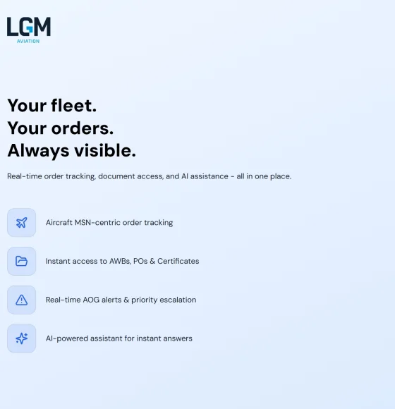 LGM Aviation - multilingual aviation customer portal connected to ERP.Aero with an AI assistant